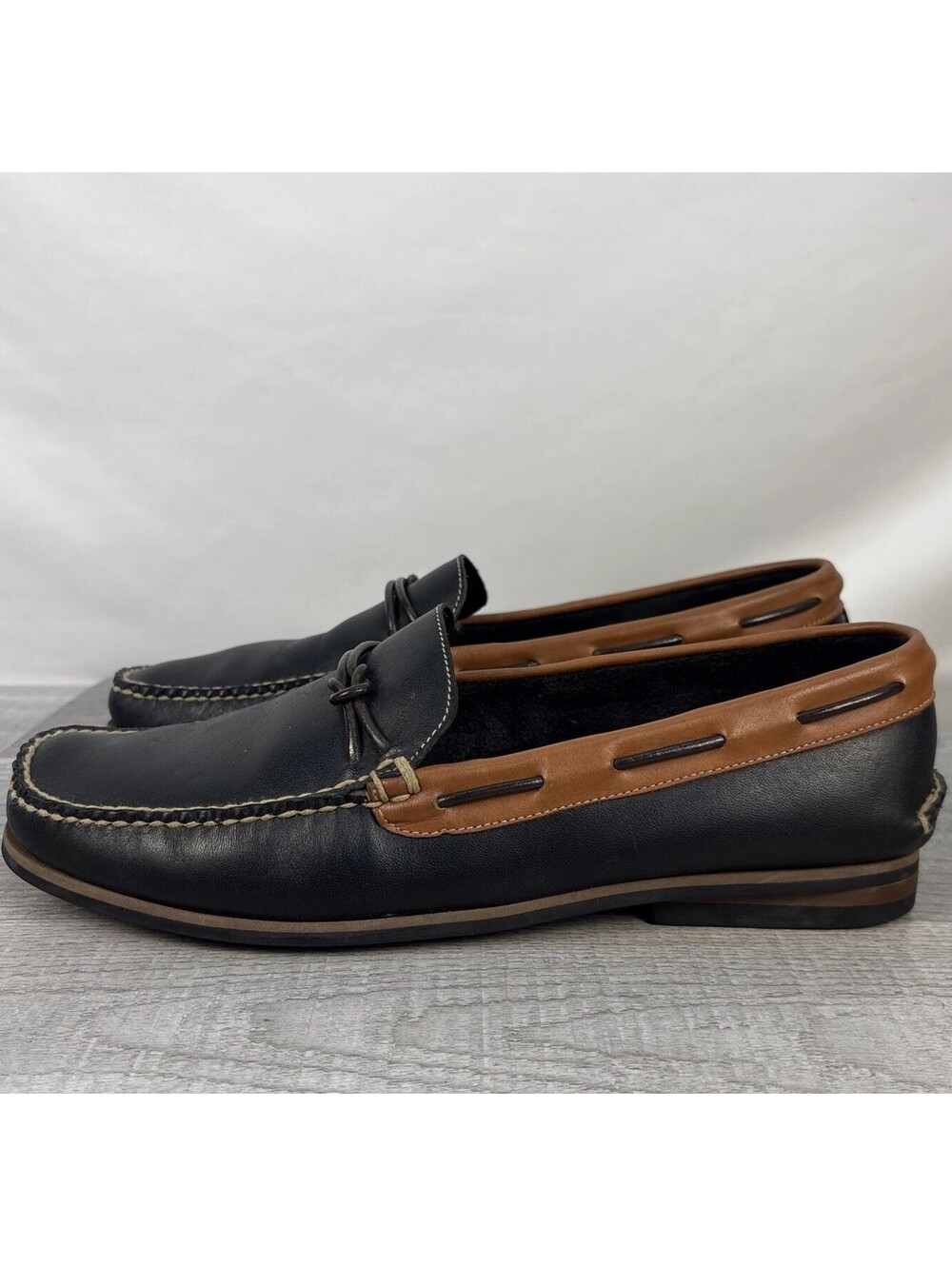 RZ Design Robert Zur Leather Loafer Boat Shoes Black Brown 10.5M